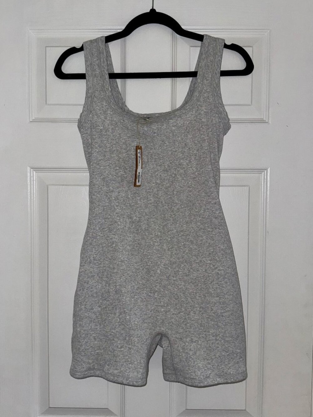 NWT SKIMS Cotton Rib Romper Bodysuit Light Heather Gray L